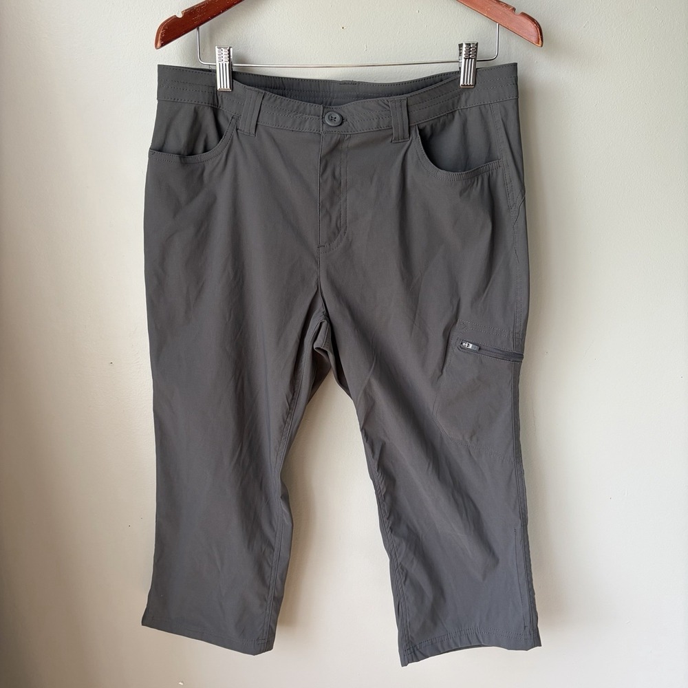 Eddie Bauer Grey Hiking Capri Womens Cropped Pants Nylon Zip Pocket‎ Size 12